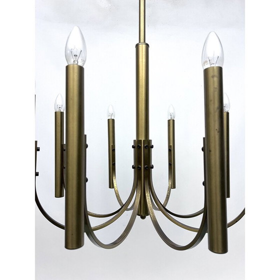Image 1 of Lustre vintage à 8 lumières en laiton pour Sciolari, Italie 1970