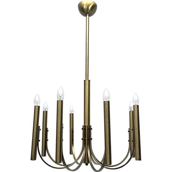 Image 1 of Lustre vintage à 8 lumières en laiton pour Sciolari, Italie 1970