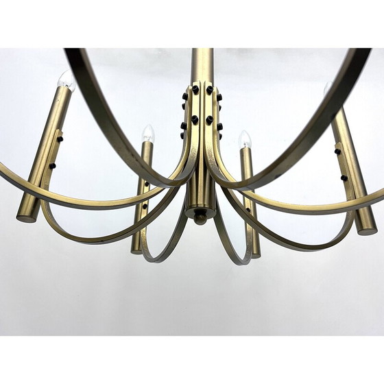 Image 1 of Lustre vintage à 8 lumières en laiton pour Sciolari, Italie 1970