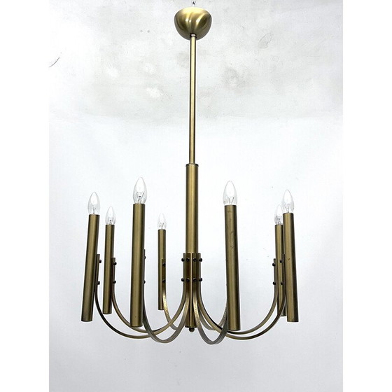 Image 1 of Lustre vintage à 8 lumières en laiton pour Sciolari, Italie 1970