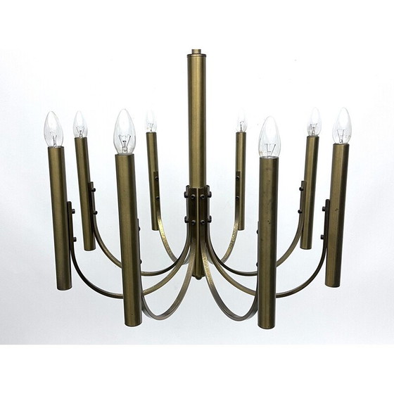 Image 1 of Lustre vintage à 8 lumières en laiton pour Sciolari, Italie 1970