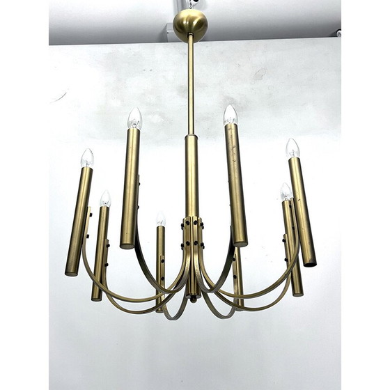 Image 1 of Lustre vintage à 8 lumières en laiton pour Sciolari, Italie 1970