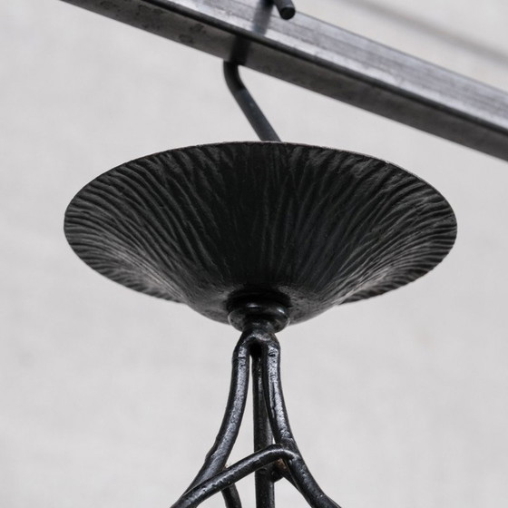 Image 1 of Lampe suspendue géométrique française en verre et fer, 1950s