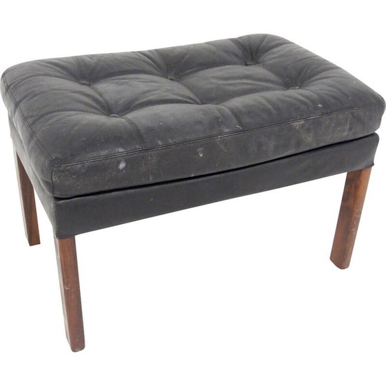Image 1 of Repose-pieds vintage en cuir et bois de rose, Suède, années 1960
