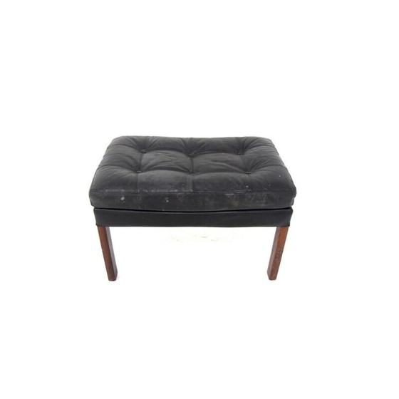 Image 1 of Repose-pieds vintage en cuir et bois de rose, Suède, années 1960