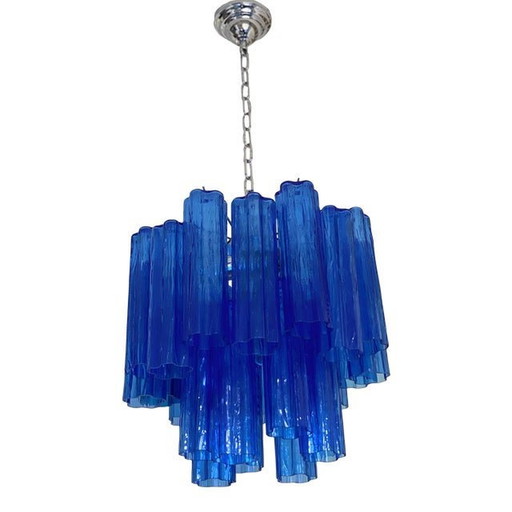 Lustre Spoutnik contemporain en verre de Murano bleu "Tronchi".