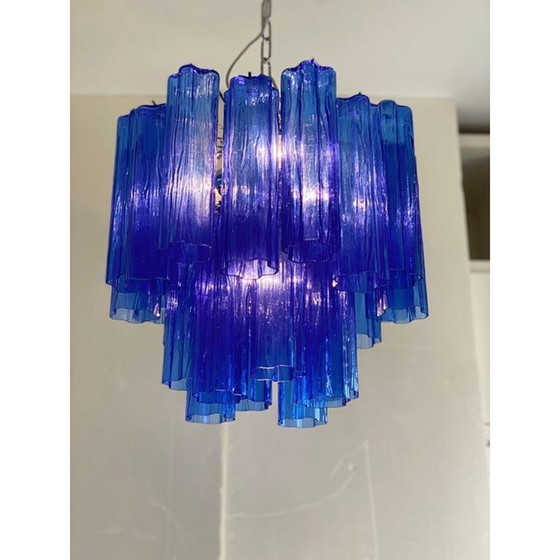 Image 1 of Lustre Spoutnik contemporain en verre de Murano bleu "Tronchi".