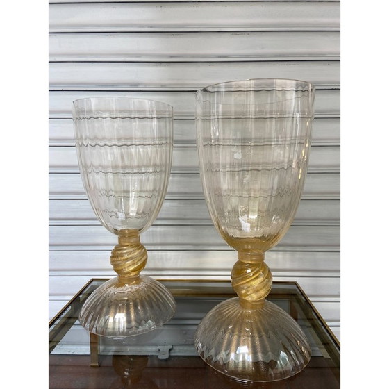 Image 1 of Paire de vases vintage en verre de Murano doré, 1980