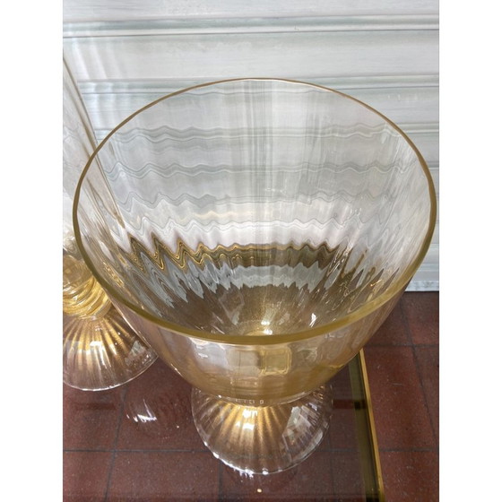 Image 1 of Paire de vases vintage en verre de Murano doré, 1980