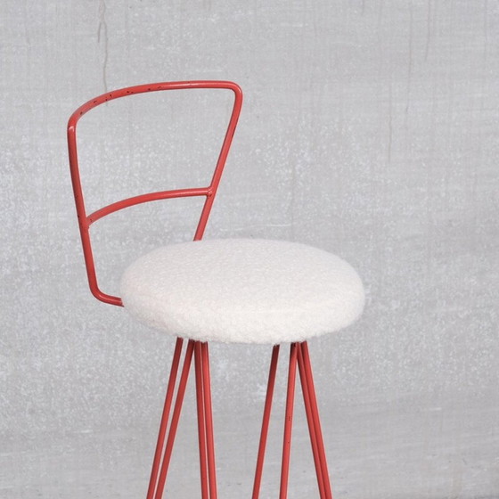 Image 1 of Paire de tabourets vintage en métal et boucles, France 1970