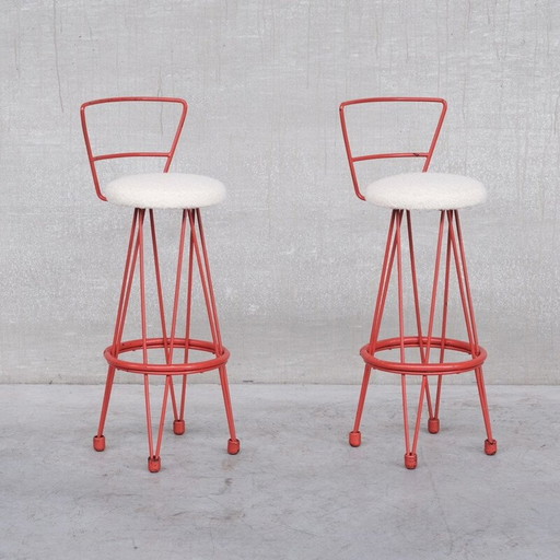 Paire de tabourets vintage en métal et boucles, France 1970