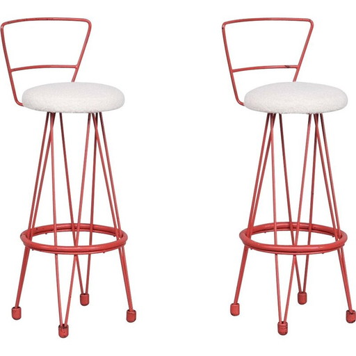 Paire de tabourets vintage en métal et boucles, France 1970