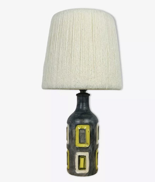 Lampe Céramique Années 50, Abat Jour Lain