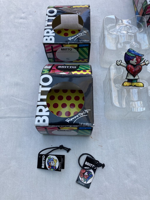 3 Figurines Romero Britto. Boîte Neuve, Première Édition, 2011.