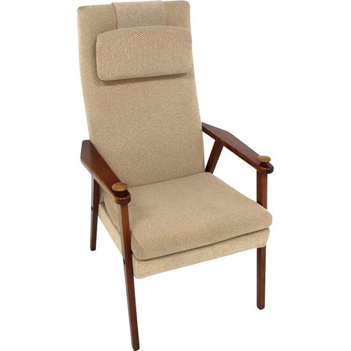 Fauteuil scandinave vintage en teck et tissu, Suède 1960