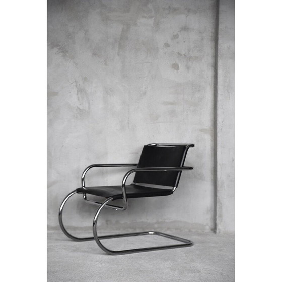 Image 1 of Chaise Bauhaus vintage en cuir et acier tubulaire chromé par Franco Albini pour Tecta, années 1950