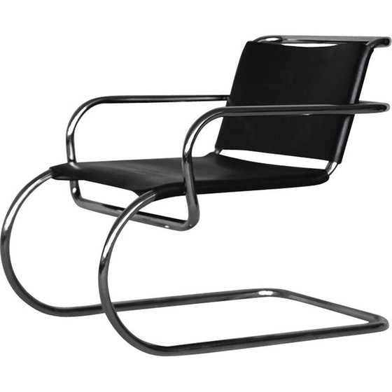 Image 1 of Chaise Bauhaus vintage en cuir et acier tubulaire chromé par Franco Albini pour Tecta, années 1950