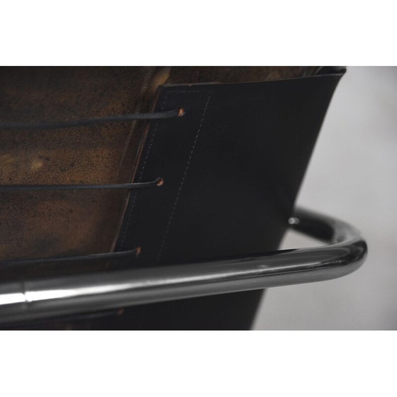 Image 1 of Chaise Bauhaus vintage en cuir et acier tubulaire chromé par Franco Albini pour Tecta, années 1950