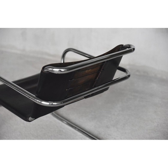 Image 1 of Chaise Bauhaus vintage en cuir et acier tubulaire chromé par Franco Albini pour Tecta, années 1950
