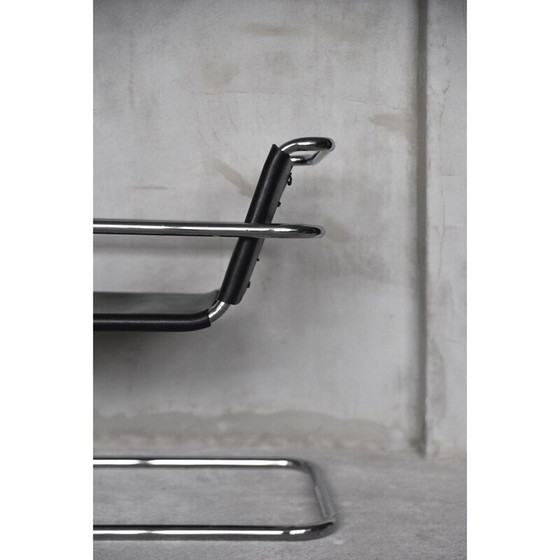 Image 1 of Chaise Bauhaus vintage en cuir et acier tubulaire chromé par Franco Albini pour Tecta, années 1950