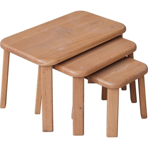 Tables gigognes vintage en bois de chêne, Belgique 1970