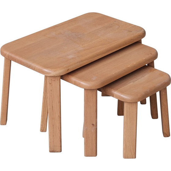 Image 1 of Tables gigognes vintage en bois de chêne, Belgique 1970