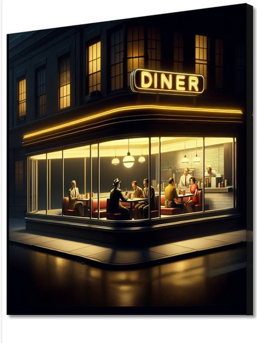 Edward Hopper----Le restaurant de nuit très grand !!!