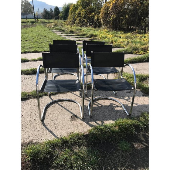 Image 1 of Ensemble de 6 chaises de salle à manger Bauhaus italiennes vintage en chrome, 1970
