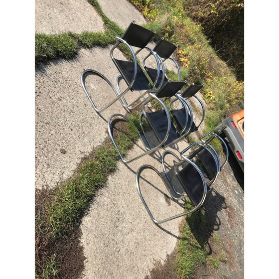 Image 1 of Ensemble de 6 chaises de salle à manger Bauhaus italiennes vintage en chrome, 1970
