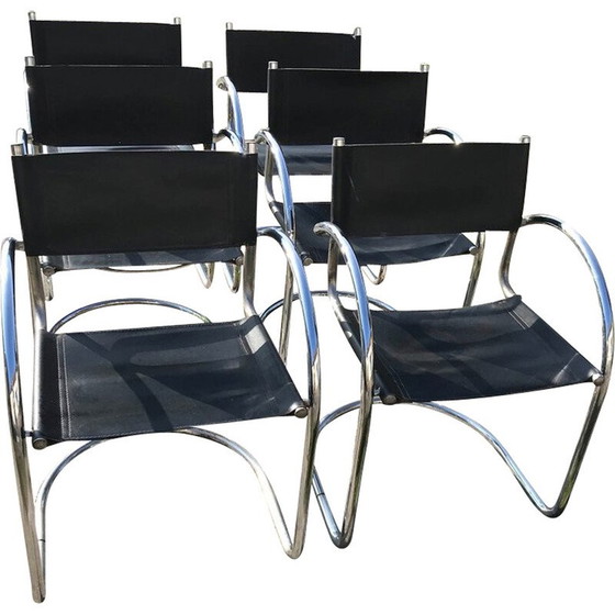 Image 1 of Ensemble de 6 chaises de salle à manger Bauhaus italiennes vintage en chrome, 1970