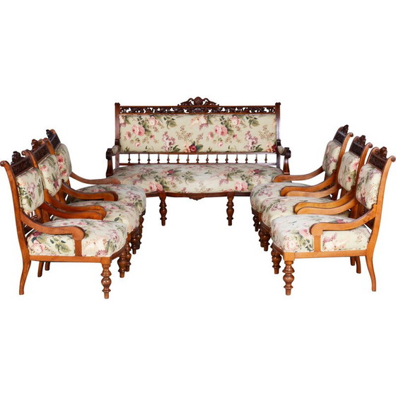 Image 1 of Ensemble de sièges vintage en hêtre et noyer, Tchécoslovaquie 1890