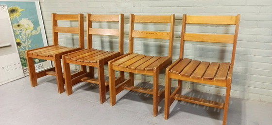 Image 1 of 4 X chaises de salle à manger vintage en pin massif