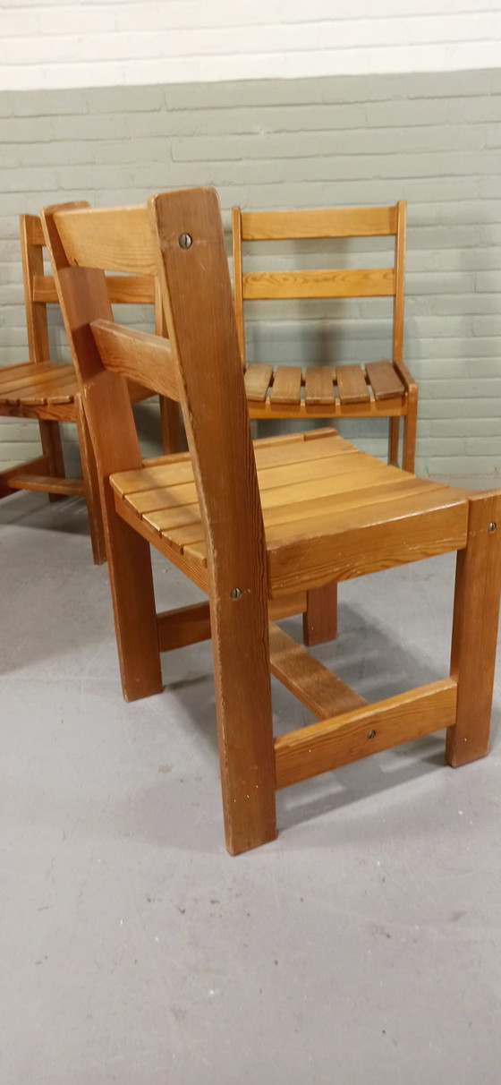 Image 1 of 4 X chaises de salle à manger vintage en pin massif