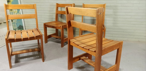 Image 1 of 4 X chaises de salle à manger vintage en pin massif