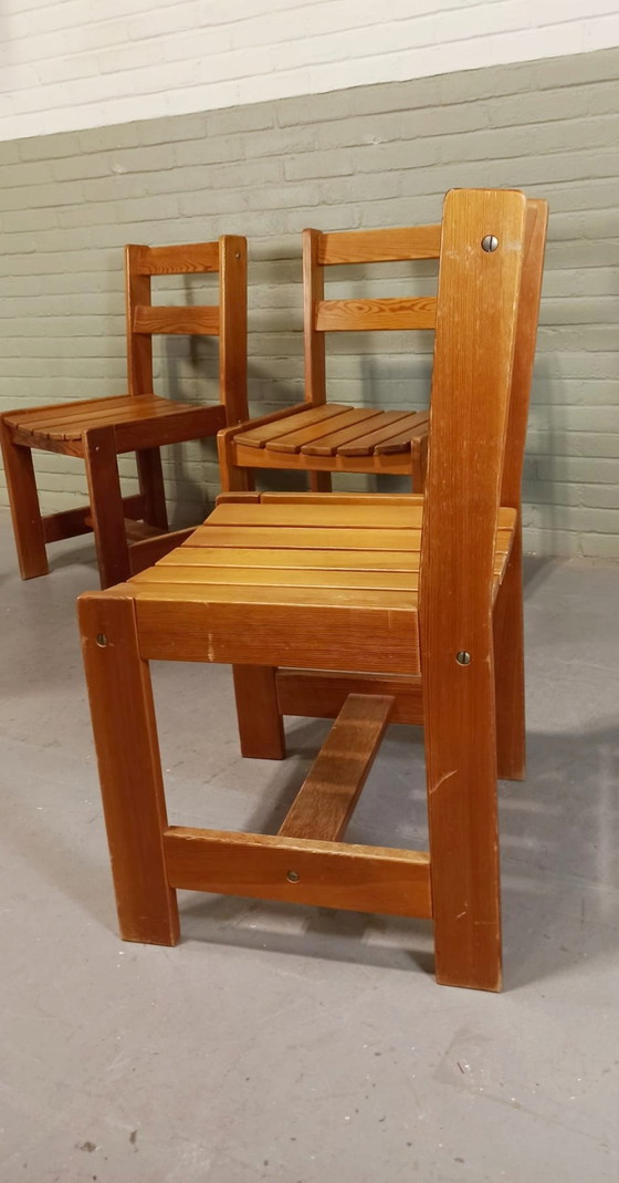 Image 1 of 4 X chaises de salle à manger vintage en pin massif