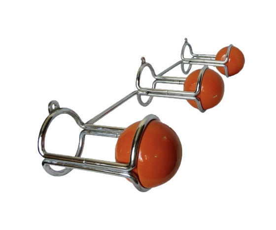 Image 1 of Portemanteau Vintage • Acier Chromé & Bois • Space Age • 1970