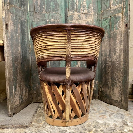 Image 1 of Fauteuil vintage en cuir et bois, Mexique 1970