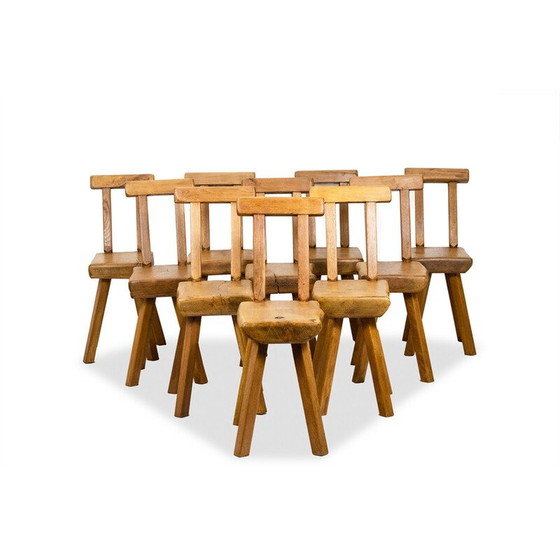 Image 1 of Ensemble de 10 chaises vintage en chêne et hêtre naturel pour Mobichalet, Belgique 1960