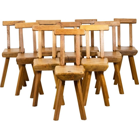 Image 1 of Ensemble de 10 chaises vintage en chêne et hêtre naturel pour Mobichalet, Belgique 1960