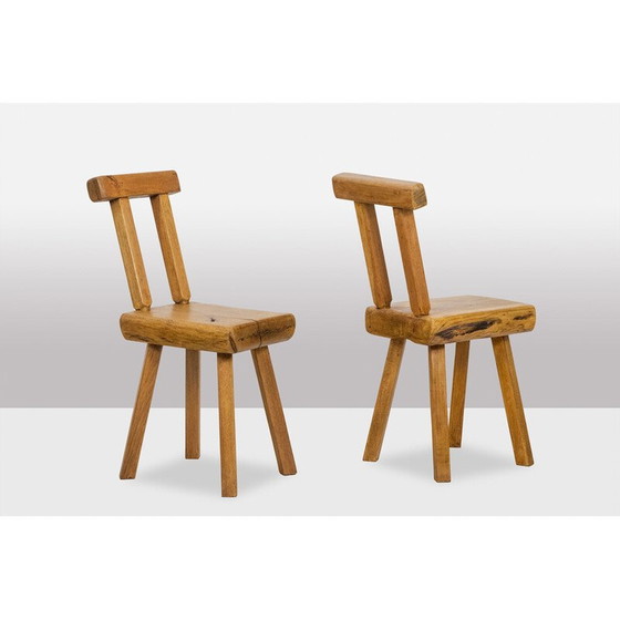 Image 1 of Ensemble de 10 chaises vintage en chêne et hêtre naturel pour Mobichalet, Belgique 1960