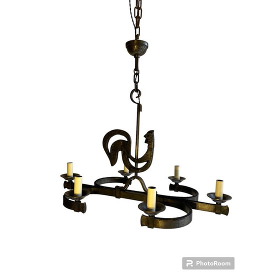 Lustre vintage en forme de coq en fer forgé, 1950 (photo 4 of 4)