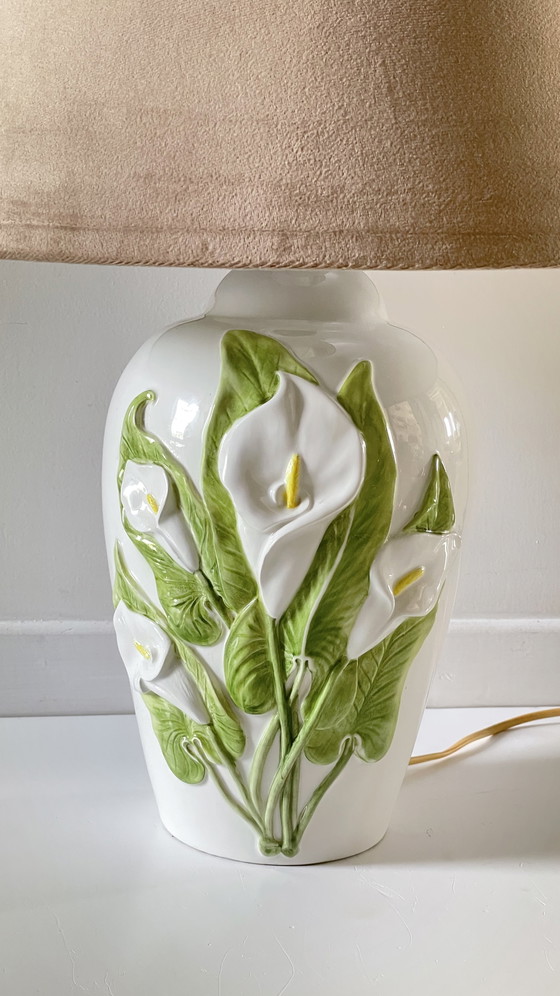 Image 1 of Lampe Céramique Italienne Fleurs D’Arum