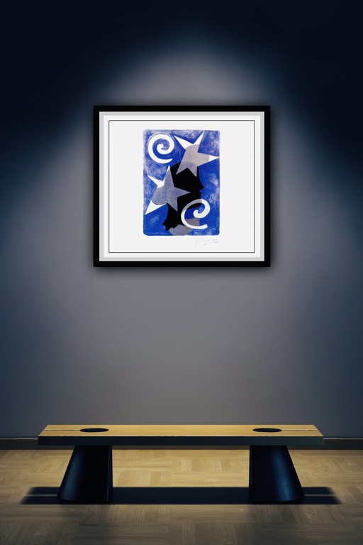 Georges Braque : "Composition Étoilée, 1986" Signé dans la plaque.