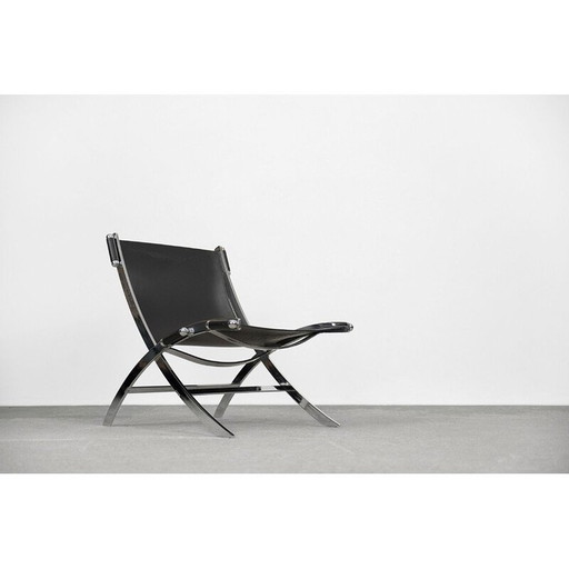 Fauteuil vintage italien minimaliste en cuir, années 1980