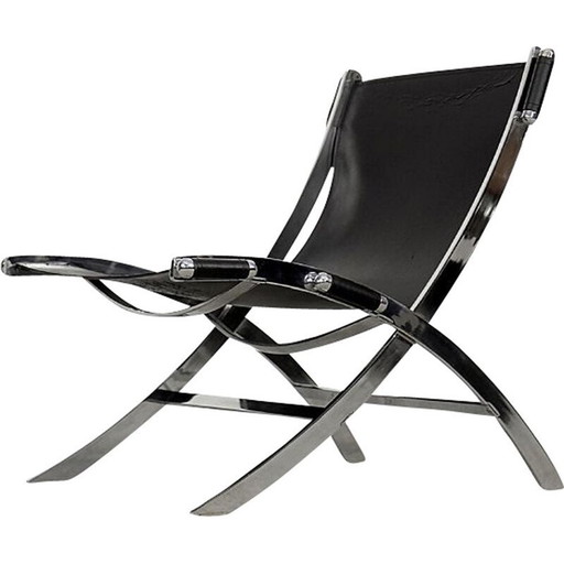 Fauteuil vintage italien minimaliste en cuir, années 1980