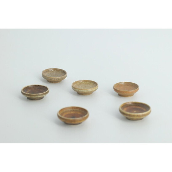 Image 1 of Ensemble de 6 bols de collection en grès brun vintage par Gunnar Borg pour Höganäs Ceramics, Suède 1960