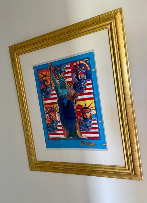 Peter Max, "God Bless America With Five Liberties" (Dieu bénisse l'Amérique avec cinq libertés) - Acrylique mixte