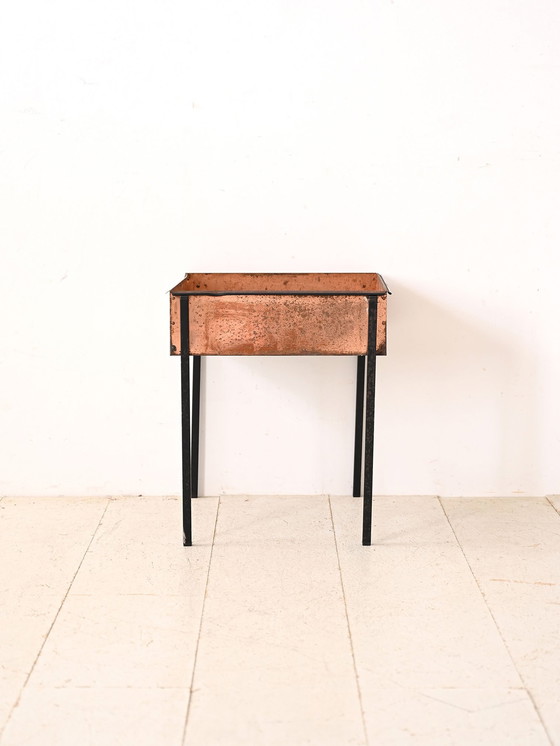 Image 1 of Jardinière Vintage en Métal avec Insert en Cuivre