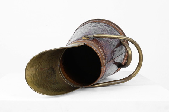 Image 1 of Porte-parapluie en cuivre avec image médiévale en relief, France vers 1900