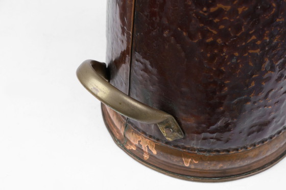 Image 1 of Porte-parapluie en cuivre avec image médiévale en relief, France vers 1900